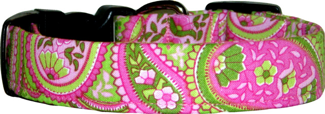 Pink & Lime Green Paisley Handmade Dog Collar